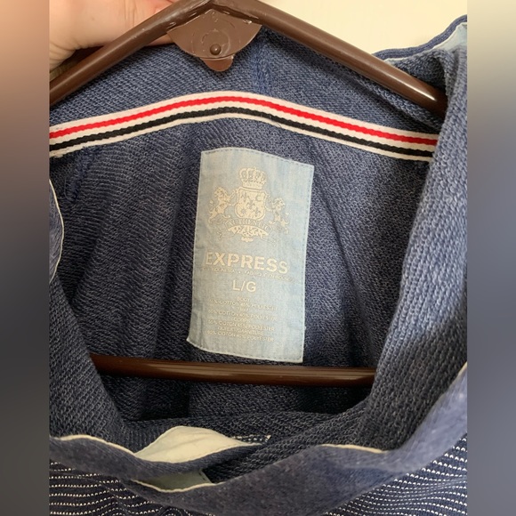 Express Men’s Blue White Thin Horizontal Striped Hoodie Sweater- Size Large - Picture 3 of 5